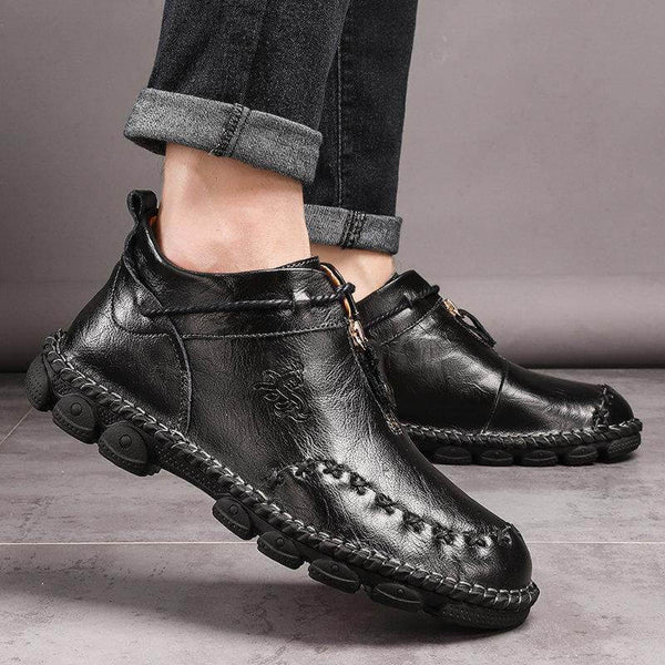Kaegreel Hombre Costura de la mano Cuero de vaca No Slight Soft Sole Botas casuales
