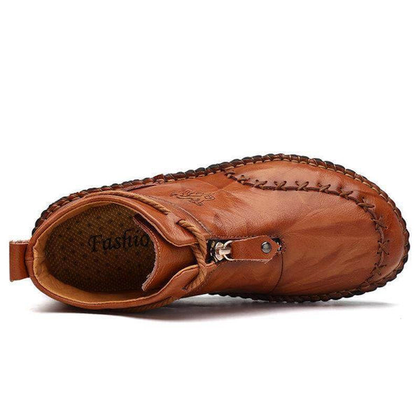 Kaegreel Hombre Costura de la mano Cuero de vaca No Slight Soft Sole Botas casuales
