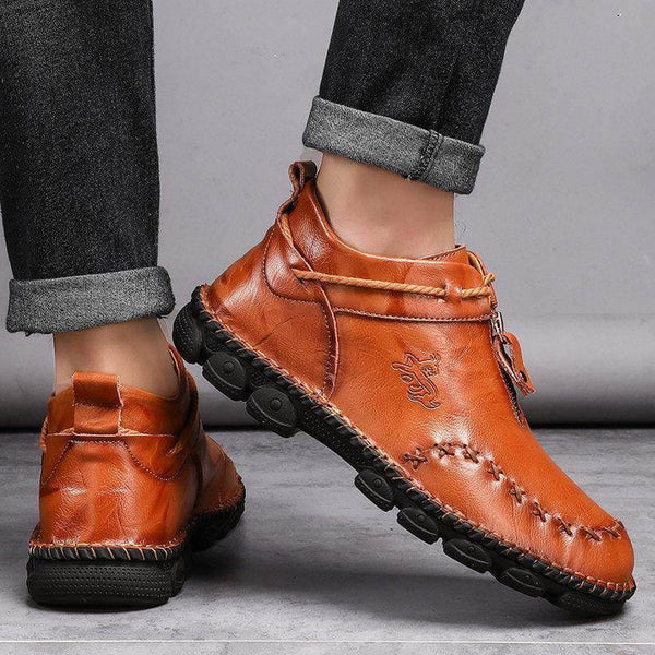 Kaegreel Hombre Costura de la mano Cuero de vaca No Slight Soft Sole Botas casuales