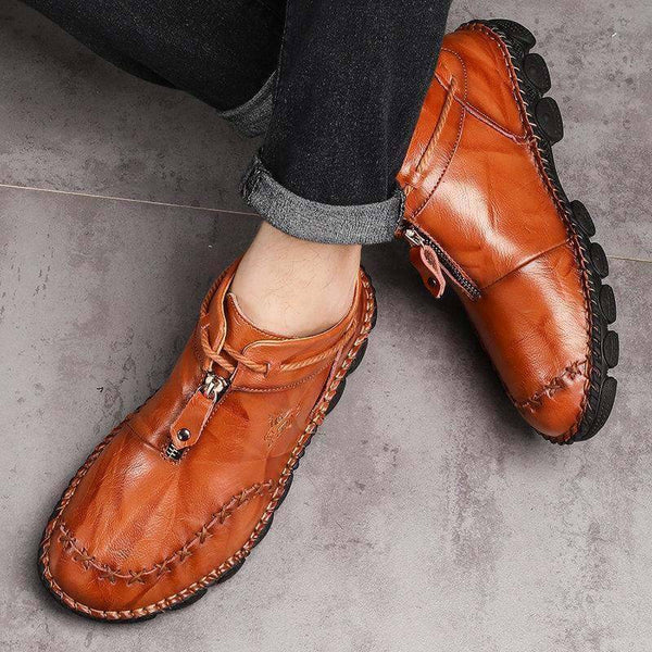 Kaegreel Hombre Costura de la mano Cuero de vaca No Slight Soft Sole Botas casuales