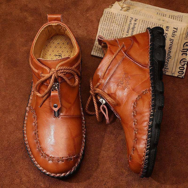 Kaegreel Hombre Costura de la mano Cuero de vaca No Slight Soft Sole Botas casuales
