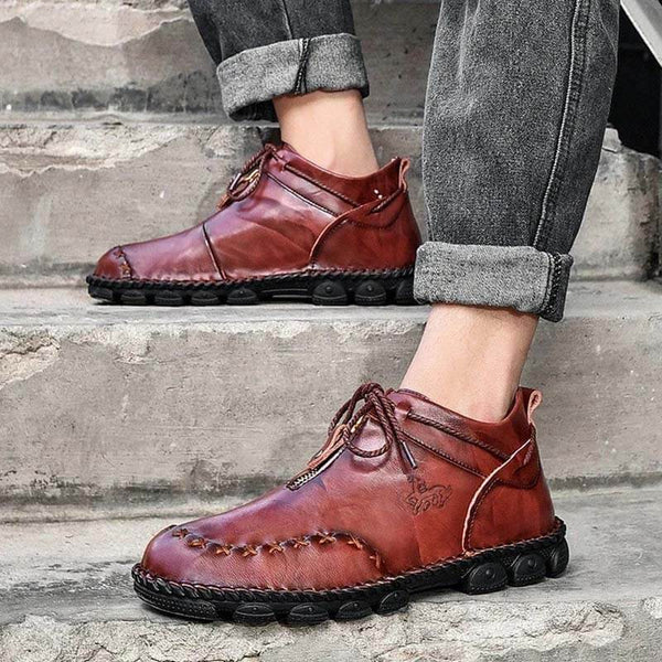 Kaegreel Hombre Costura de la mano Cuero de vaca No Slight Soft Sole Botas casuales