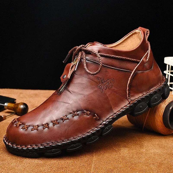 Kaegreel Hombre Costura de la mano Cuero de vaca No Slight Soft Sole Botas casuales