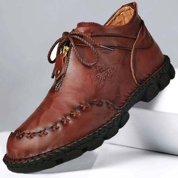 Kaegreel Hombre Costura de la mano Cuero de vaca No Slight Soft Sole Botas casuales