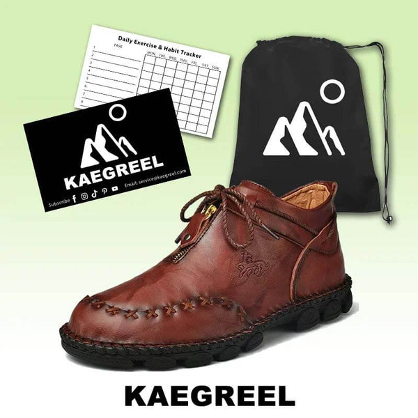 Kaegreel Hombre Costura de la mano Cuero de vaca No Slight Soft Sole Botas casuales