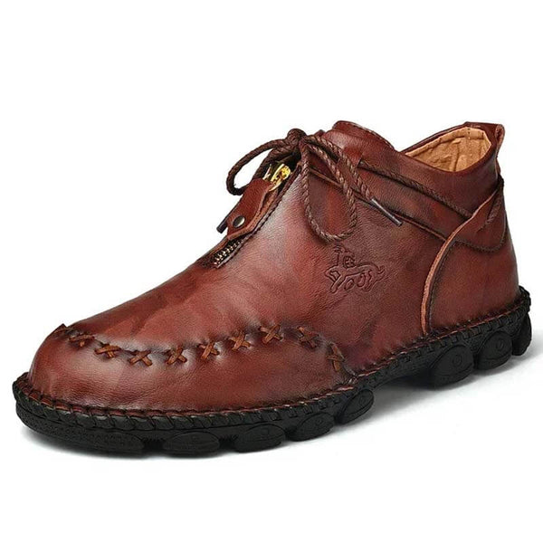 Kaegreel Hombre Costura de la mano Cuero de vaca No Slight Soft Sole Botas casuales
