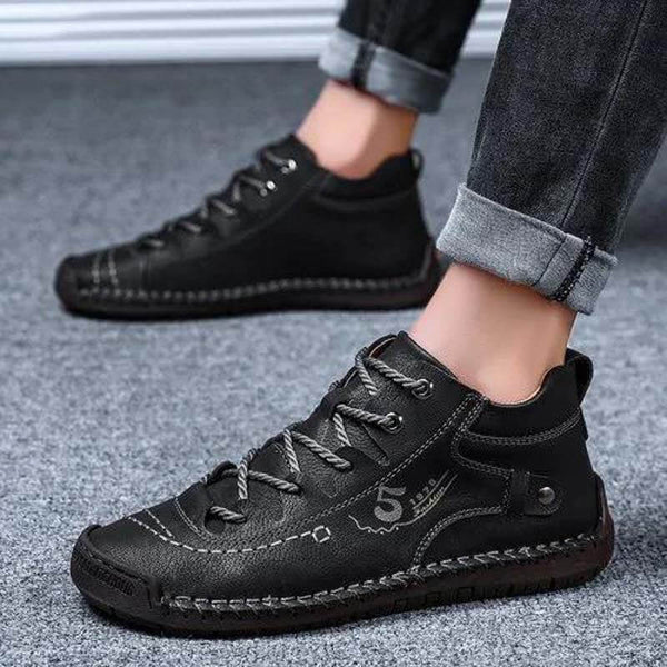 Kaegreel Hombre Costura a mano Vintage Microfibra Cuero de Cuero UP Cómoda Botas de tobillo suave