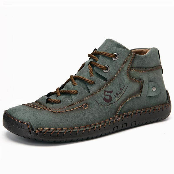 Kaegreel Hombre Costura a mano Vintage Microfibra Cuero de Cuero UP Cómoda Botas de tobillo suave