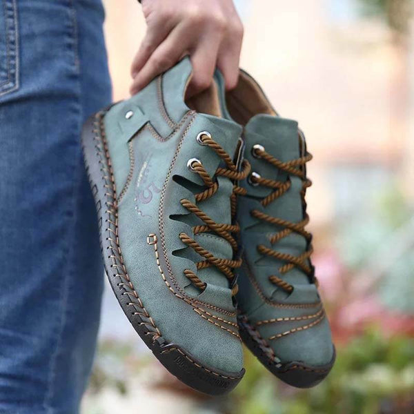 Kaegreel Hombre Costura a mano Vintage Microfibra Cuero de Cuero UP Cómoda Botas de tobillo suave