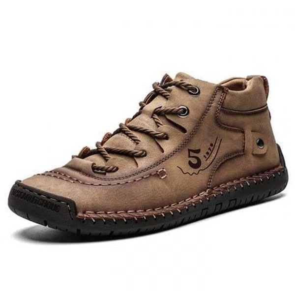Kaegreel Hombre Costura a mano Vintage Microfibra Cuero de Cuero UP Cómoda Botas de tobillo suave