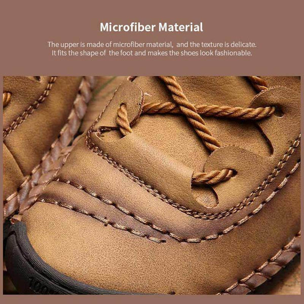 Kaegreel Hombre Costura a mano Vintage Microfibra Cuero de Cuero UP Cómoda Botas de tobillo suave