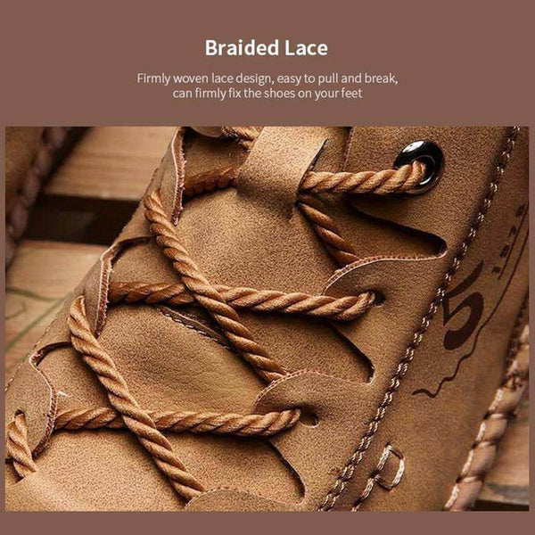 Kaegreel Hombre Costura a mano Vintage Microfibra Cuero de Cuero UP Cómoda Botas de tobillo suave