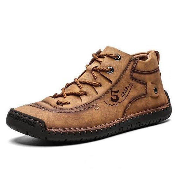 Kaegreel Hombre Costura a mano Vintage Microfibra Cuero de Cuero UP Cómoda Botas de tobillo suave