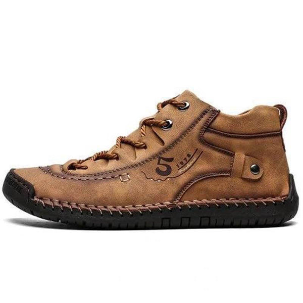 Kaegreel Hombre Costura a mano Vintage Microfibra Cuero de Cuero UP Cómoda Botas de tobillo suave