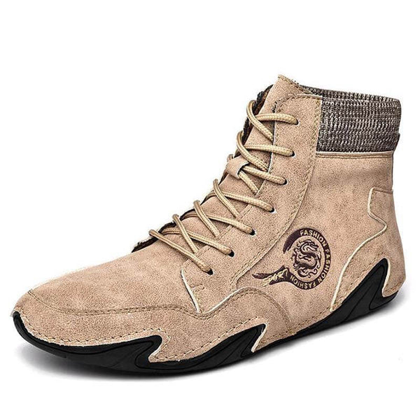 Kaegreel Hombre Cuero de Microfibra Costura Mano Cómoda Botas de Calcetines Suave