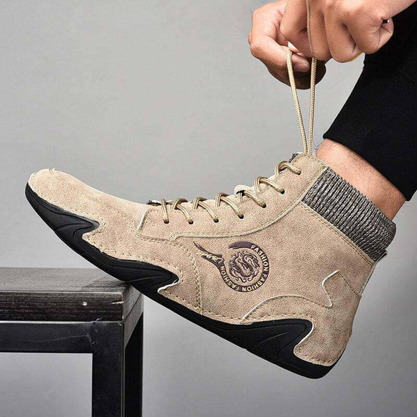 Kaegreel Hombre Cuero de Microfibra Costura Mano Cómoda Botas de Calcetines Suave
