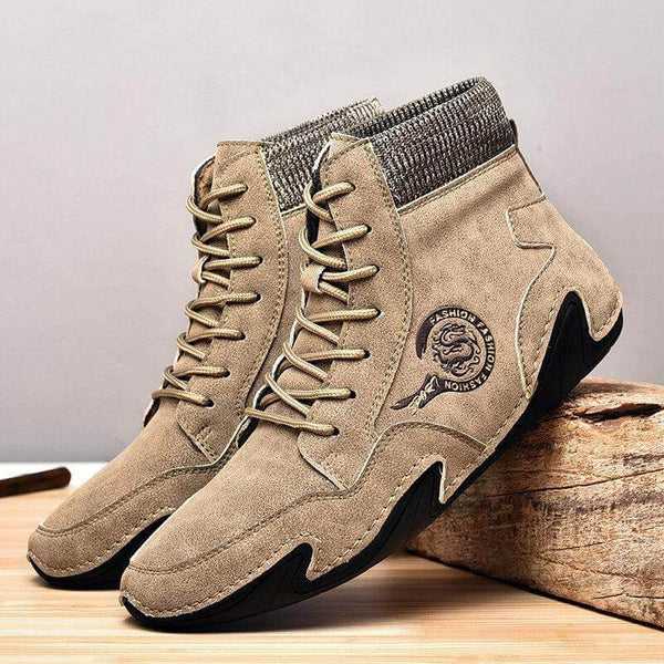 Kaegreel Hombre Cuero de Microfibra Costura Mano Cómoda Botas de Calcetines Suave