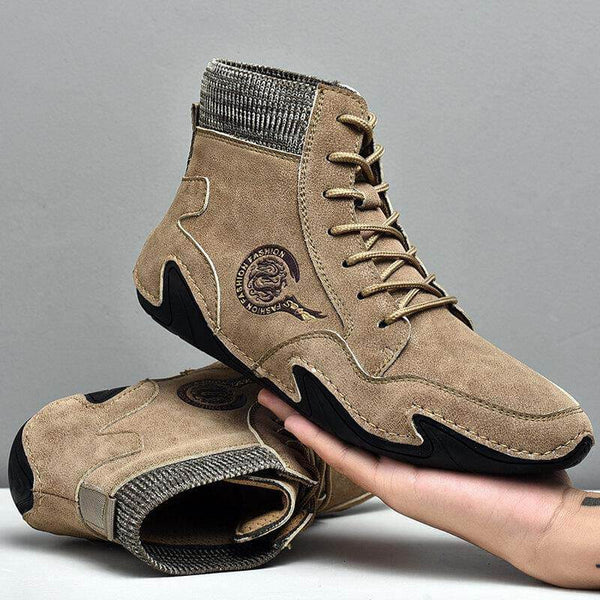 Kaegreel Hombre Cuero de Microfibra Costura Mano Cómoda Botas de Calcetines Suave