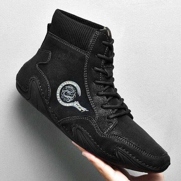 Kaegreel Hombre Cuero de Microfibra Costura Mano Cómoda Botas de Calcetines Suave