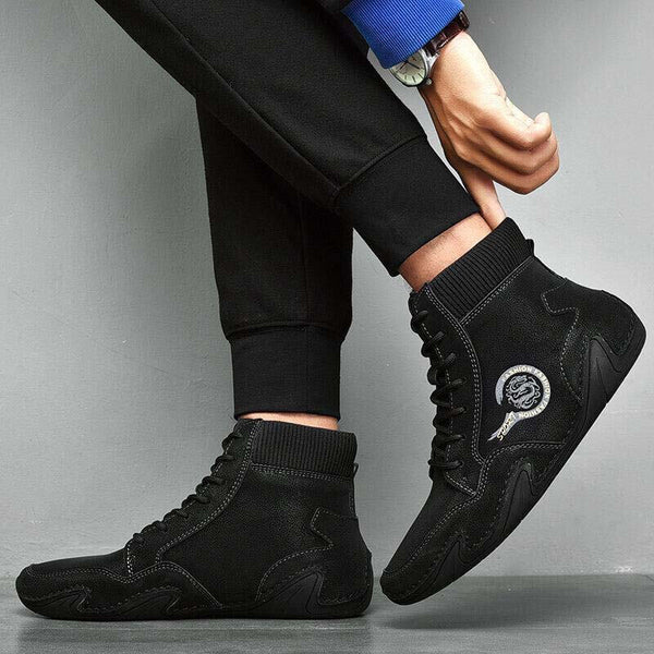 Kaegreel Hombre Cuero de Microfibra Costura Mano Cómoda Botas de Calcetines Suave