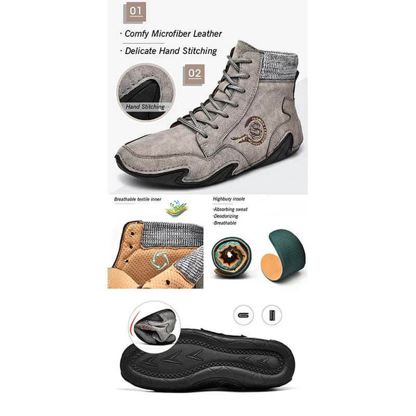 Kaegreel Hombre Cuero de Microfibra Costura Mano Cómoda Botas de Calcetines Suave