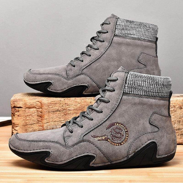 Kaegreel Hombre Cuero de Microfibra Costura Mano Cómoda Botas de Calcetines Suave