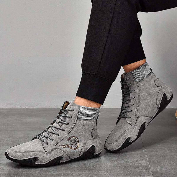 Kaegreel Hombre Cuero de Microfibra Costura Mano Cómoda Botas de Calcetines Suave