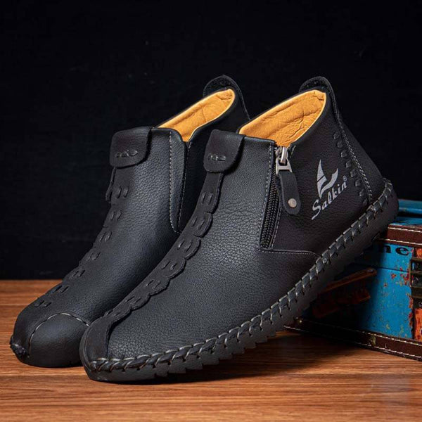 Side de costura a mano para hombres con cremallera suave y cómoda en las botas de tobillo