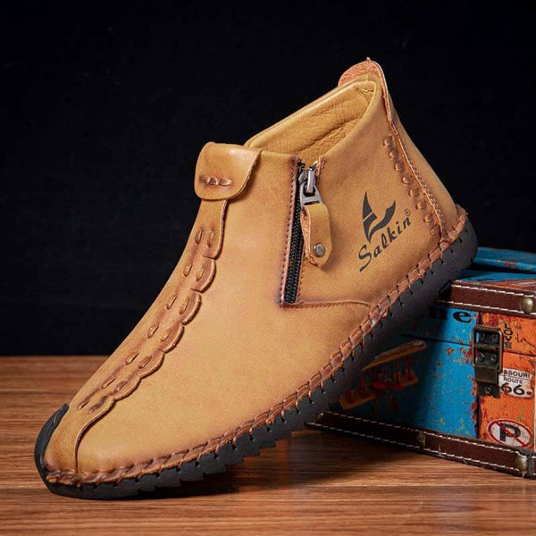 Side de costura a mano para hombres con cremallera suave y cómoda en las botas de tobillo