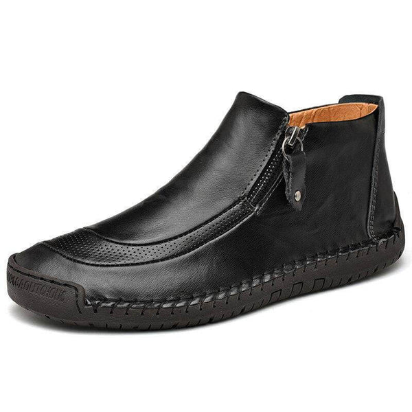 Zapatos de cuero para hombres hechos a mano con cremallera lateral cosida con botas suaves y suaves