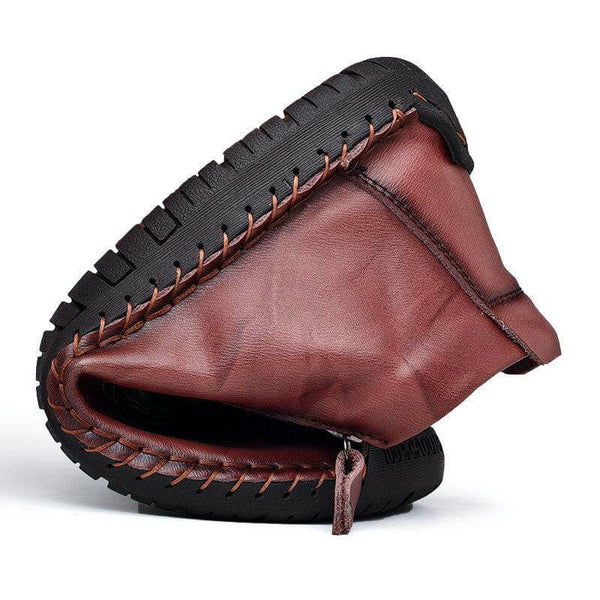 Zapatos de cuero para hombres hechos a mano con cremallera lateral cosida con botas suaves y suaves