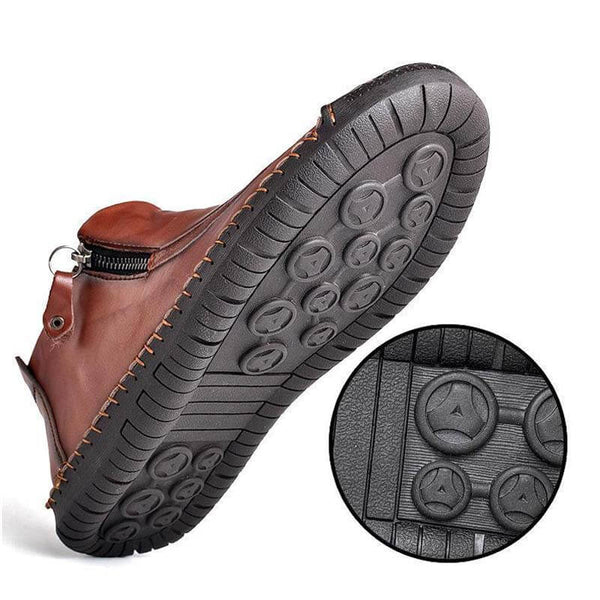 Zapatos de cuero para hombres hechos a mano con cremallera lateral cosida con botas suaves y suaves