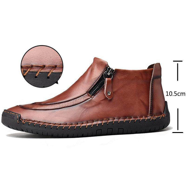 Zapatos de cuero para hombres hechos a mano con cremallera lateral cosida con botas suaves y suaves