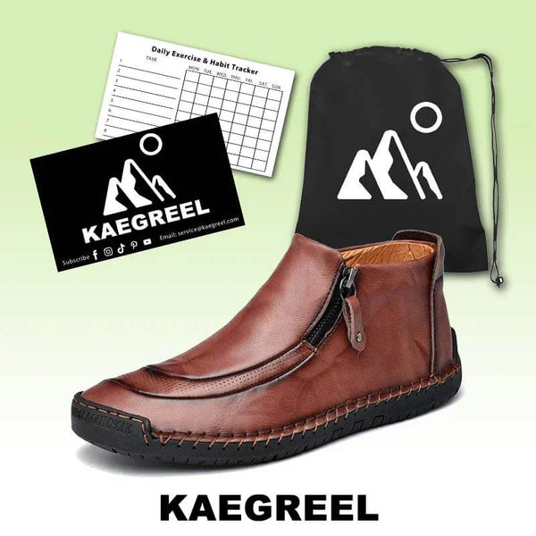 Zapatos de cuero para hombres hechos a mano con cremallera lateral cosida con botas suaves y suaves