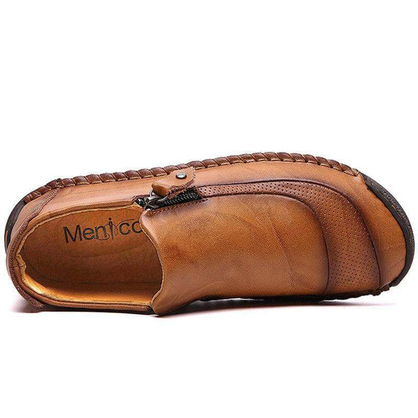 Zapatos de cuero para hombres hechos a mano con cremallera lateral cosida con botas suaves y suaves