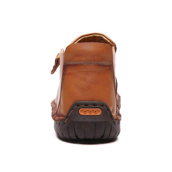 Zapatos de cuero para hombres hechos a mano con cremallera lateral cosida con botas suaves y suaves