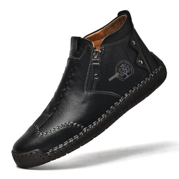 Botas de tobillo elegantes para hombres hechas a mano de cuero de microfibra con zapatos de cremallera lateral