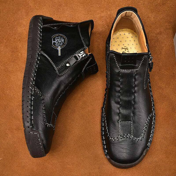 Botas de tobillo elegantes para hombres hechas a mano de cuero de microfibra con zapatos de cremallera lateral
