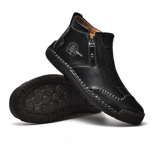 Botas de tobillo elegantes para hombres hechas a mano de cuero de microfibra con zapatos de cremallera lateral