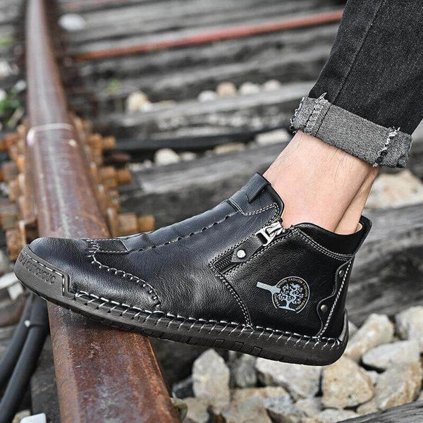 Botas de tobillo elegantes para hombres hechas a mano de cuero de microfibra con zapatos de cremallera lateral