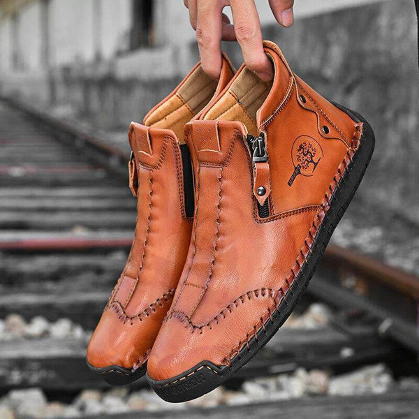 Botas de tobillo elegantes para hombres hechas a mano de cuero de microfibra con zapatos de cremallera lateral