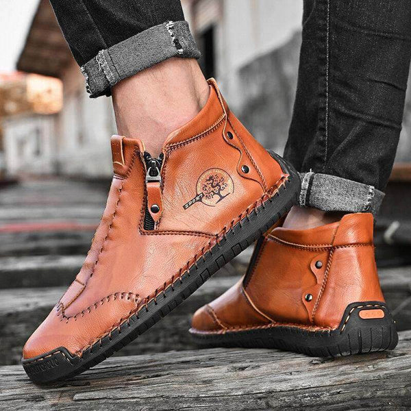Botas de tobillo elegantes para hombres hechas a mano de cuero de microfibra con zapatos de cremallera lateral