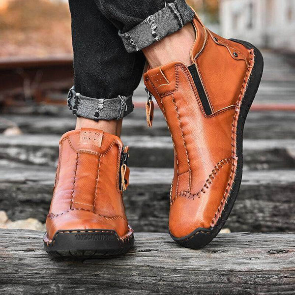 Botas de tobillo elegantes para hombres hechas a mano de cuero de microfibra con zapatos de cremallera lateral