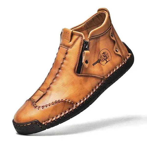 Botas de tobillo elegantes para hombres hechas a mano de cuero de microfibra con zapatos de cremallera lateral