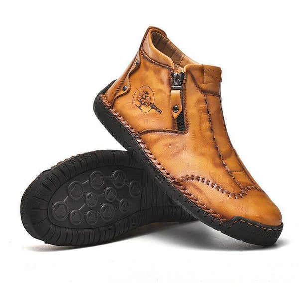 Botas de tobillo elegantes para hombres hechas a mano de cuero de microfibra con zapatos de cremallera lateral