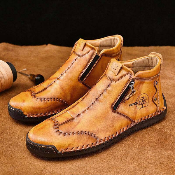 Botas de tobillo elegantes para hombres hechas a mano de cuero de microfibra con zapatos de cremallera lateral