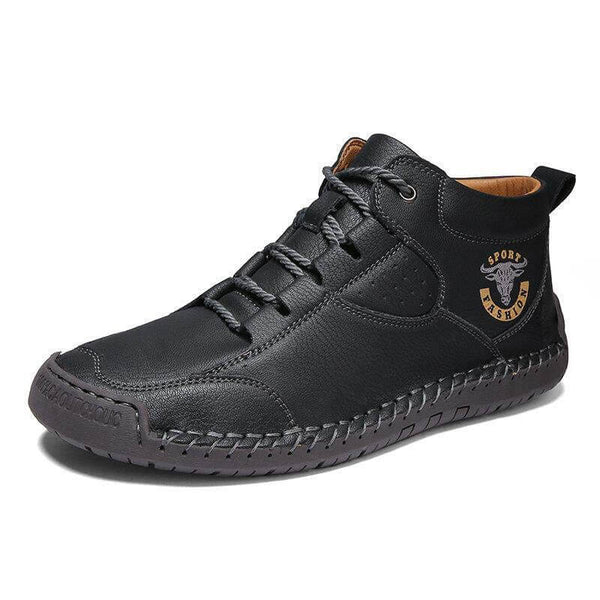 Zapatos de cuero cosidas hechas a mano para hombres Botas de tobillo informales sin deslizamiento de suela suave