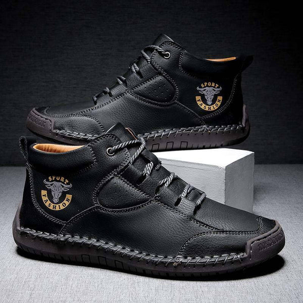 Zapatos de cuero cosidas hechas a mano para hombres Botas de tobillo informales sin deslizamiento de suela suave