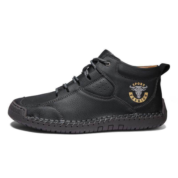 Zapatos de cuero cosidas hechas a mano para hombres Botas de tobillo informales sin deslizamiento de suela suave