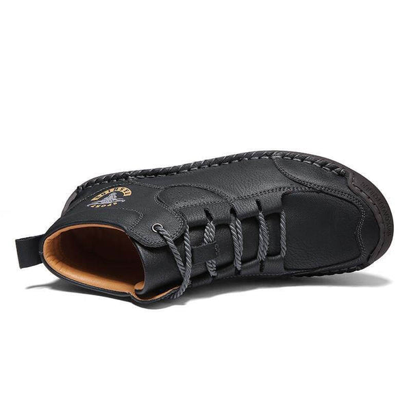 Zapatos de cuero cosidas hechas a mano para hombres Botas de tobillo informales sin deslizamiento de suela suave